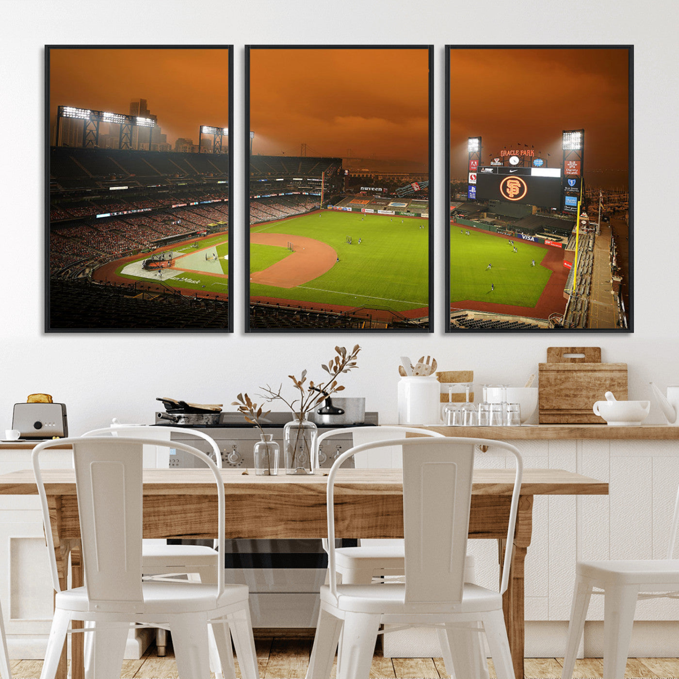 31315-MGV-FC-60X30-3P_Black-Oracle Park Stadium Wall Art Canvas Print, Framed California Stadium Art Picture Print, Oracle Park Field Perfect Sport Room Decor