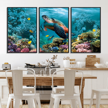 38661-MGV-CV-36X24-Sea Turtle Wall Art Canvas Print, Framed Ocean Wildlife Art Picture Print, Turtle Perfect Coastal Nature Decor Artwork