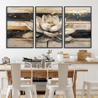 18807-MGV-CV-36X24-Lotus Flower Wall Art Canvas Print, Framed Abstract Lotus Art Picture Print, White Lotus Flower Perfect Abstract Floral Decor