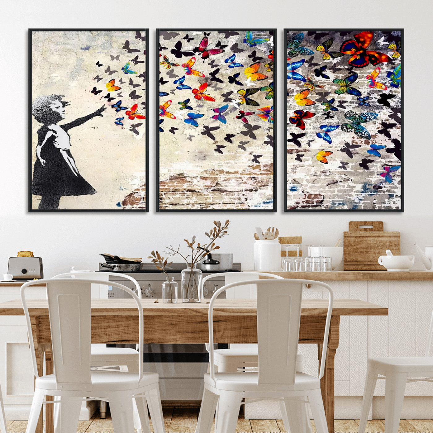 97895-MGV-CV-36X24-Girl with Butterflies Wall Art – Colorful Street Art Style Canvas Print, Modern Graffiti-Inspired Butterfly Artwork for Living