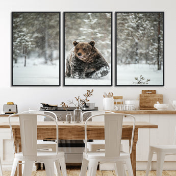 43350-MGV-CV-36X24-Wild Bear in Snow Wall Art – Majestic Wildlife Photography Print, Winter Forest Nature Decor for Cabin, Lodge, Rustic Home,