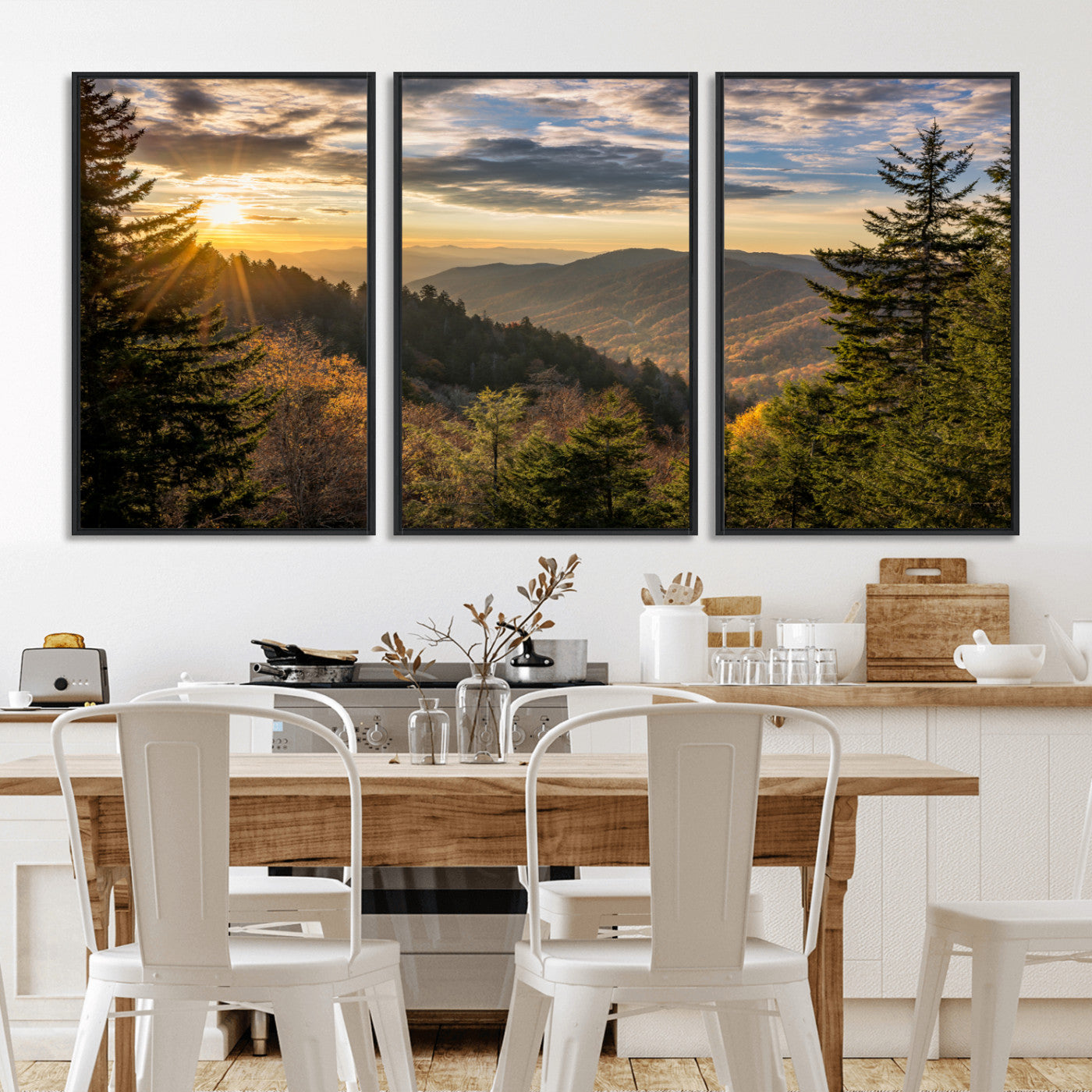 73692479-MGV-CV-36X24-Smoky Mountains Wall Art Canvas Print, Framed Forest Mountain Art Picture Print, Spring Mountain Perfect Spring Style Decor