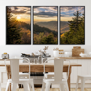 73692479-MGV-CV-36X24-Smoky Mountains Wall Art Canvas Print, Framed Forest Mountain Art Picture Print, Spring Mountain Perfect Spring Style Decor