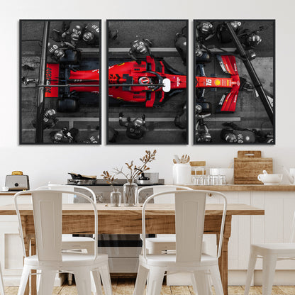 99356-MGV-CV-36X24-Ferrari Pit Stop Wall Art – Formula 1 Racing Car Canvas Print, Red Speed Machine Motorsport Decor for Office, Garage, Man Cave or