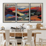 49228-MGV-FC-93X47-3P_Black-Kusama Wall Art – Vibrant Japanese Landscape Canvas Print, Modern Abstract Mountain and River Decor for Living Room, Office or Art