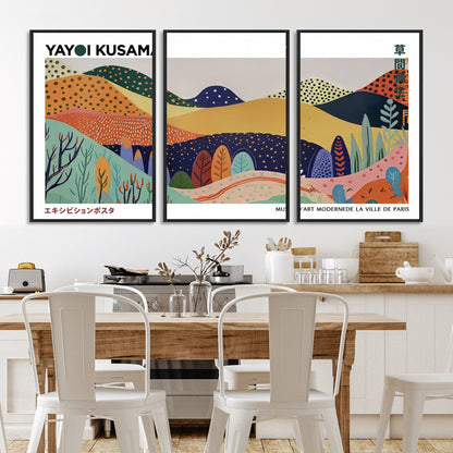 66936-MGV-FC-60X30-3P_Black-Kusama Wall Art – Vibrant Abstract Hills Canvas Print, Japanese Modern Landscape Poster for Living Room, Office, Studio or