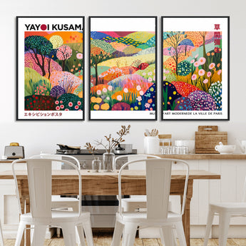 75201-MGV-CV-36X24-Yayoi Kusama Floral Wall Art – Vibrant Abstract Landscape Canvas Print, Modern Pop Art Poster for Living Room, Bedroom, or Gallery