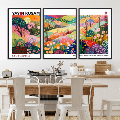 75201-MGV-CV-36X24-Yayoi Kusama Floral Wall Art – Vibrant Abstract Landscape Canvas Print, Modern Pop Art Poster for Living Room, Bedroom, or Gallery