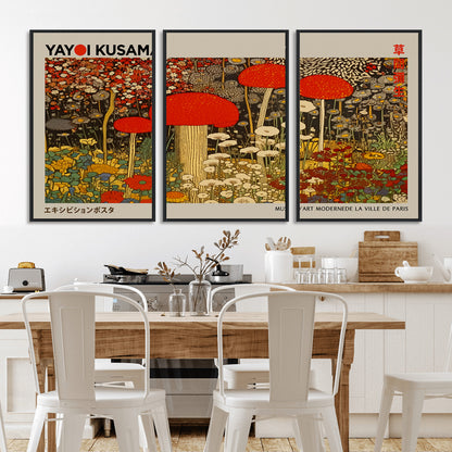 38013-MGV-CV-36X24-Yayoi Kusama Inspired Mushroom Garden Wall Art – Whimsical Botanical Canvas Print, Surreal Nature Poster, Fantasy Floral Artwork