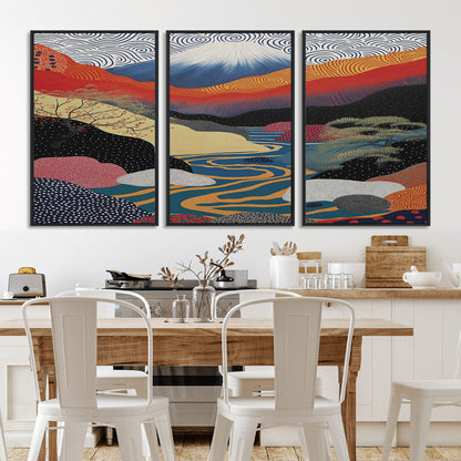 32131-MGV-CV-36X24-Japanese Mount Fuji Wall Art – Abstract Landscape Canvas Print with Swirling Sky & River, Modern Minimalist Asian Inspired Poster