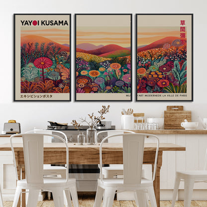 66096-MGV-CV-36X24-Yayoi Kusama Wall Art – Sunset Floral Landscape Canvas Print, Vibrant Flower Garden Panorama for Living Room, Bedroom or Office