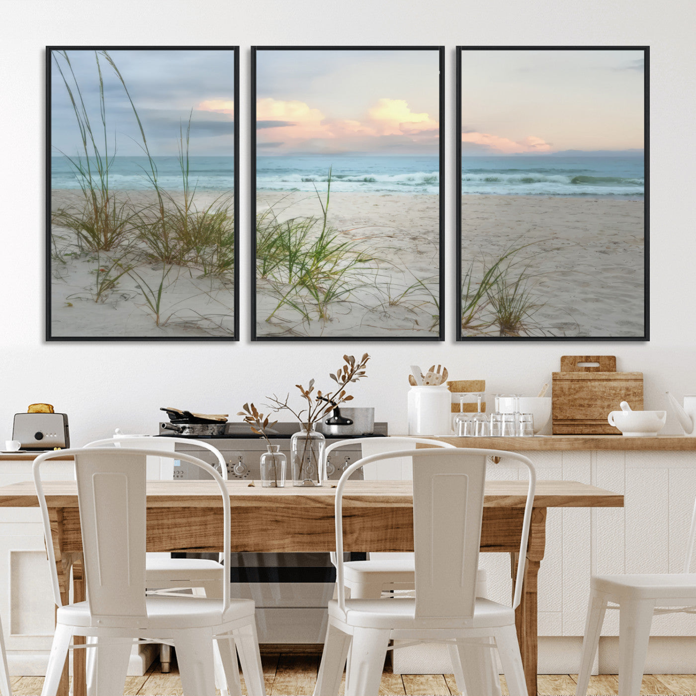 Test1001-MGV-CV-36X24-Coastal Beach Wall Art – Panoramic Ocean Waves and Sandy Dunes Canvas Print, Serene Seascape with Sea Oats for Relaxing Home or