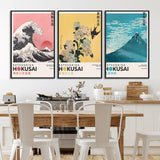 Katsushika-MGV-CV-36X24-Katsushika Hokusai Wall Art Set – The Great Wave, Hydrangea and Swallow, Fine Wind Canvas Prints, Japanese Ukiyo e Style Home and