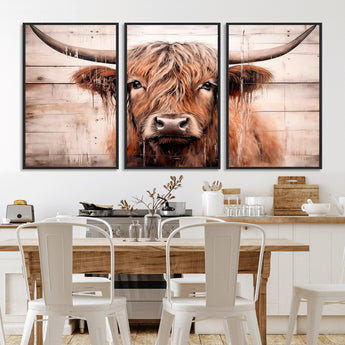 93730-MGV-CV-36X24-Scottish Cow Wall Art Canvas Print, Framed Longhorn Cow Art Picture Print, Highland Cattle Perfect Rustic Farmhouse Decor Artwork