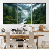 69453-MGV-CV-36X24-Mountain Forest Wall Art – Misty River and Evergreen Landscape Canvas Print, Nature Photography Poster for Living Room, Bedroom,
