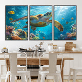 37623-MGV-CV-36X24-Sea Turtle Wall Art – Underwater Ocean Canvas Print with Coral Reef and Tropical Fish, Marine Life Painting Poster for Living