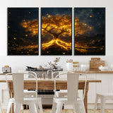 60194-MGV-CV-36X24-Glowing Tree Wall Art – Golden Roots Fantasy Canvas Print, Mystical Illuminated Tree Painting Poster for Living Room, Bedroom,