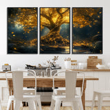 92739-MGV-CV-36X24-Glowing Tree Wall Art – Enchanted Golden Forest Canvas Print, Mystical Illuminated Nature Painting Poster for Living Room,