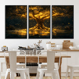 59580-MGV-CV-36X24-Glowing Tree Wall Art – Golden Fantasy Nature Canvas Print, Mystical Illuminated Tree Painting Poster for Living Room, Bedroom,