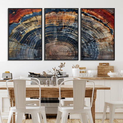 63519-MGV-FC-60X30-3P_Black-Tree Ring Wall Art – Rustic Nature Wood Grain Canvas Print, Abstract Natural Texture Artwork Poster for Living Room, Bedroom,