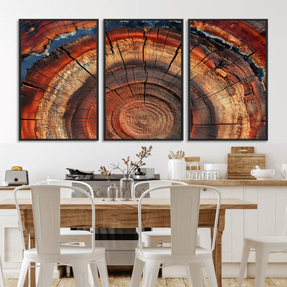 28555-MGV-FC-60X30-3P_Black-Tree Ring Wall Art – Rustic Wood Grain Canvas Print, Natural Texture Abstract Artwork Poster for Living Room, Bedroom, Office,