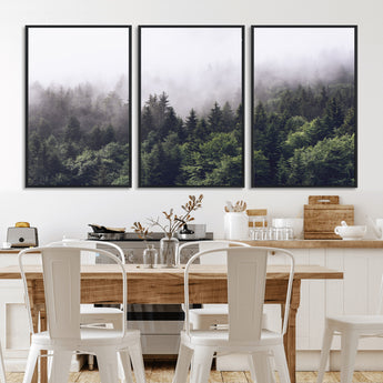 42578900-MGV-CV-36X24-Misty Pine Forest Wall Art – Tranquil Foggy Mountain Canvas Print, Nature Landscape Décor for Bedroom, Living Room, Cabin or