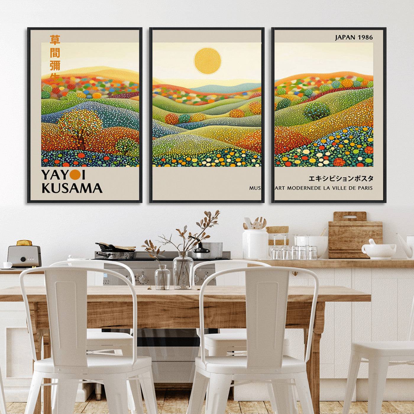 33864-MGV-FC-60X30-3P_Black-Pointillism Yayoi Wall Art Canvas Print, Framed Yayoi Kusama Art Picture Print, Yayoi Kusama Dot Perfect Abstract Nature Decor