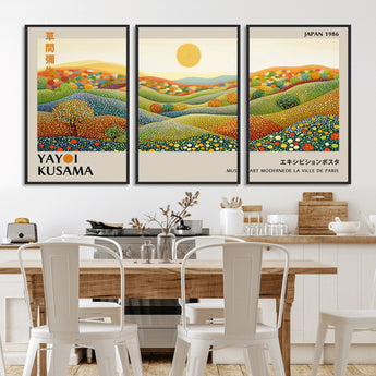 33864-MGV-FC-60X30-3P_Black-Pointillism Yayoi Wall Art Canvas Print, Framed Yayoi Kusama Art Picture Print, Yayoi Kusama Dot Perfect Abstract Nature Decor