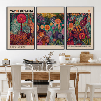 51280-MGV-FC-60X30-3P_Black-Abstract Yayoi Kusama Wall Art Canvas Print, Framed Japanese Wabi Sabi Art Picture Print, Yayoi Kusama Perfect Abstract Modern