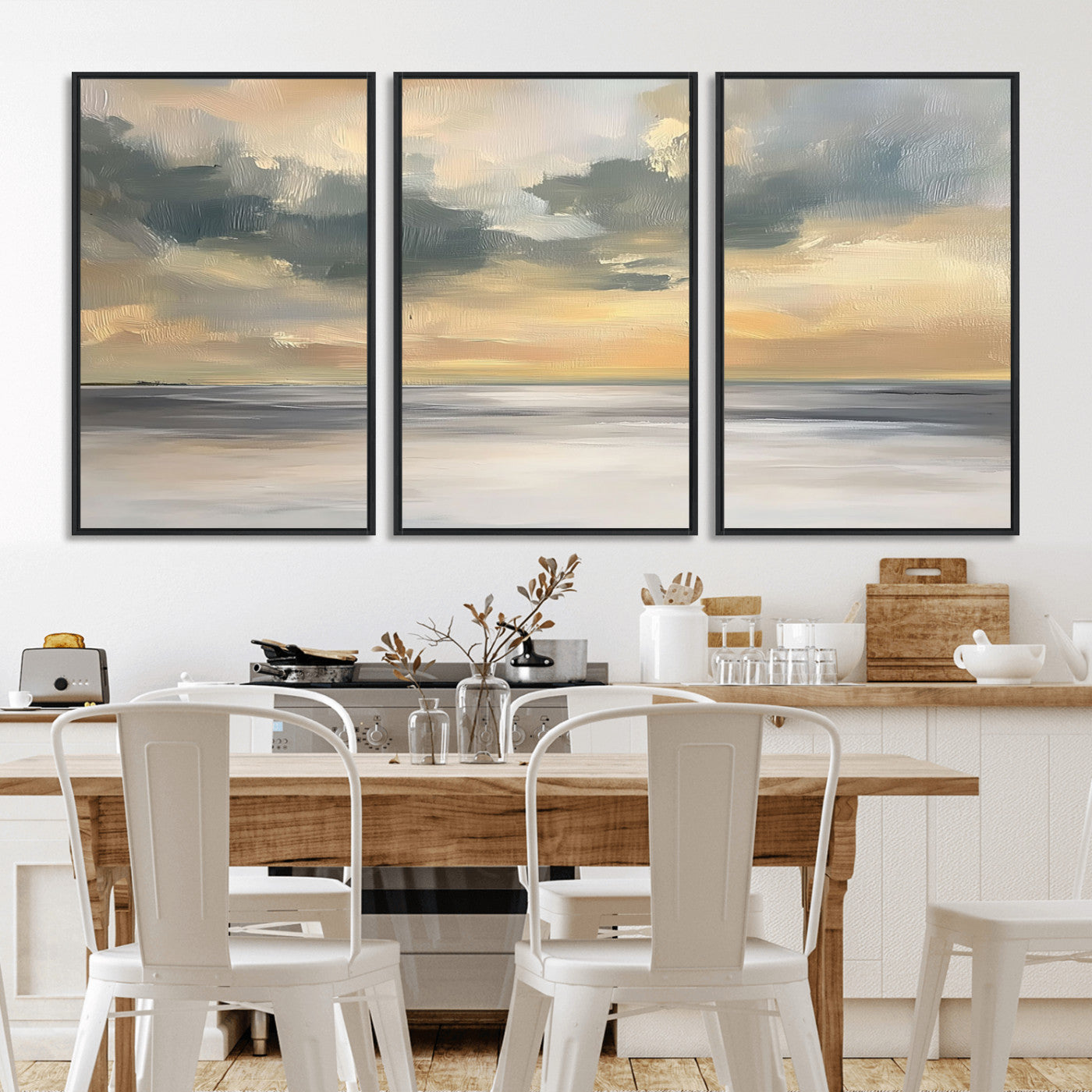 45544-MGV-CV-36X24-Ocean Sunset Wall Art – Serene Seascape Canvas Print with Golden Sky and Calm Water, Coastal Beach Artwork for Living Room,