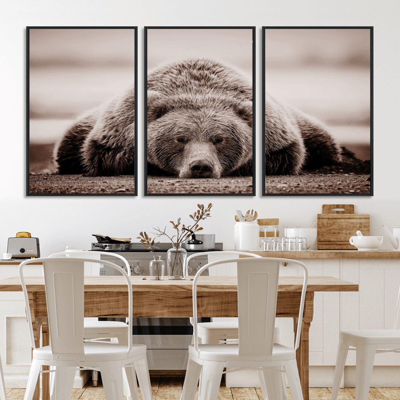 20611-MGV-CV-36X24-Grizzly Bear Wall Art – Majestic Wildlife Sepia Canvas Print, Rustic Nature Animal Artwork for Cabin, Lodge, Living Room, Bedroom,