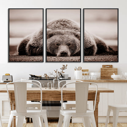 20611-MGV-CV-36X24-Grizzly Bear Wall Art – Majestic Wildlife Sepia Canvas Print, Rustic Nature Animal Artwork for Cabin, Lodge, Living Room, Bedroom,