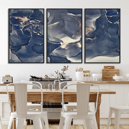 28282-MGV-CV-36X24-Blue Abstract Wall Art – Modern Ink Swirl Canvas Print, Contemporary Navy and Gold Painting for Living Room, Bedroom, Office or