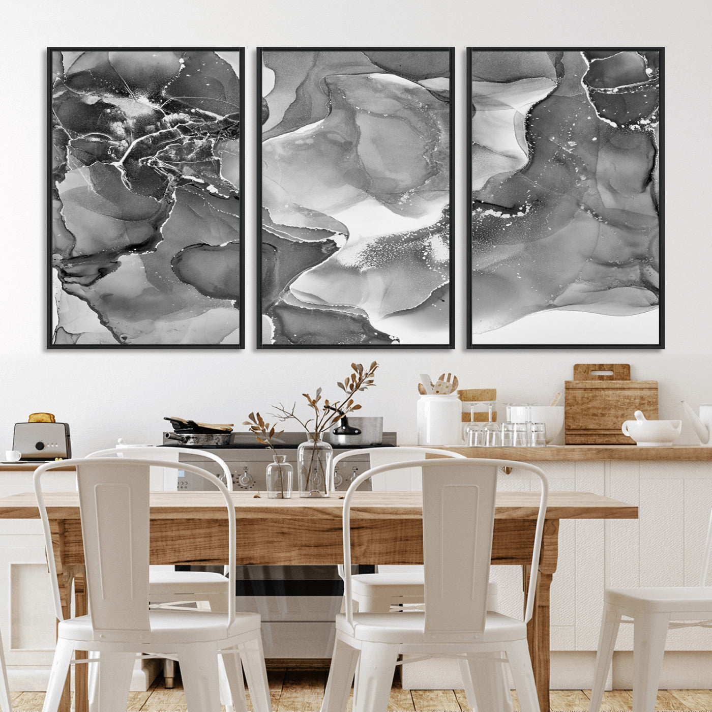 15911-MGV-CV-36X24-Black and White Abstract Wall Art – Modern Ink Swirl Canvas Print, Minimalist Contemporary Painting for Living Room, Bedroom,