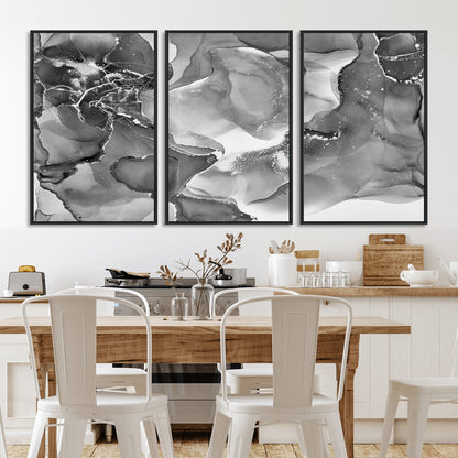 15911-MGV-CV-36X24-Black and White Abstract Wall Art – Modern Ink Swirl Canvas Print, Minimalist Contemporary Painting for Living Room, Bedroom,