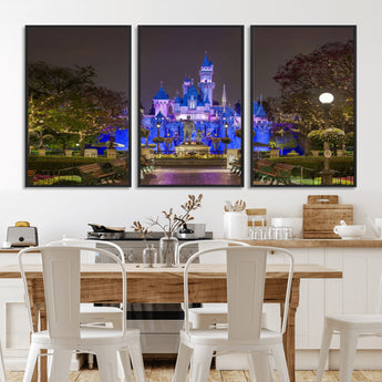 63560-MGV-CV-36X24-Fairy Tale Castle Wall Art – Magical Night Scene Canvas Print with Lights and Gardens, Fantasy Architecture Artwork for Living