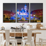 66710-MGV-FC-60X30-3P_Black-Enchanted Castle Wall Art – Magical Night Scene Canvas Print with Glowing Lights, Fantasy Architecture Artwork for Living Room,