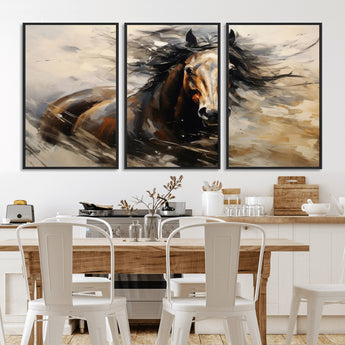 53001-MGV-CV-36X24-Wild Horse Wall Art – Majestic Stallion Canvas Print with Flowing Mane, Rustic Western Style Painting for Living Room, Office or
