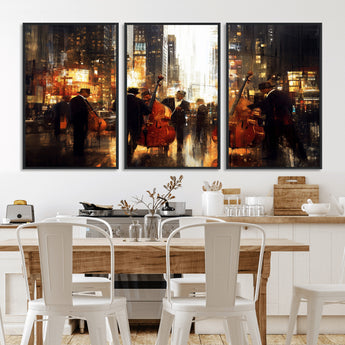 58782-MGV-CV-36X24-Jazz Musicians Cityscape Wall Art – Vibrant Urban Night Canvas Print, Elegant Music Themed Decor for Living Room, Office, or Music