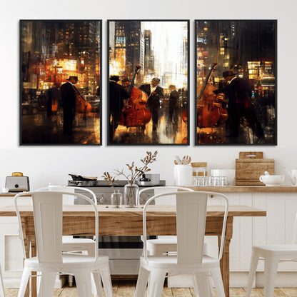 58782-MGV-CV-36X24-Jazz Musicians Cityscape Wall Art – Vibrant Urban Night Canvas Print, Elegant Music Themed Decor for Living Room, Office, or Music