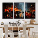 46538-MGV-CV-36X24-Urban Jazz Night Wall Art – Dramatic Music Canvas Print with Double Bass and Street Musicians, Modern City Scene Artwork for