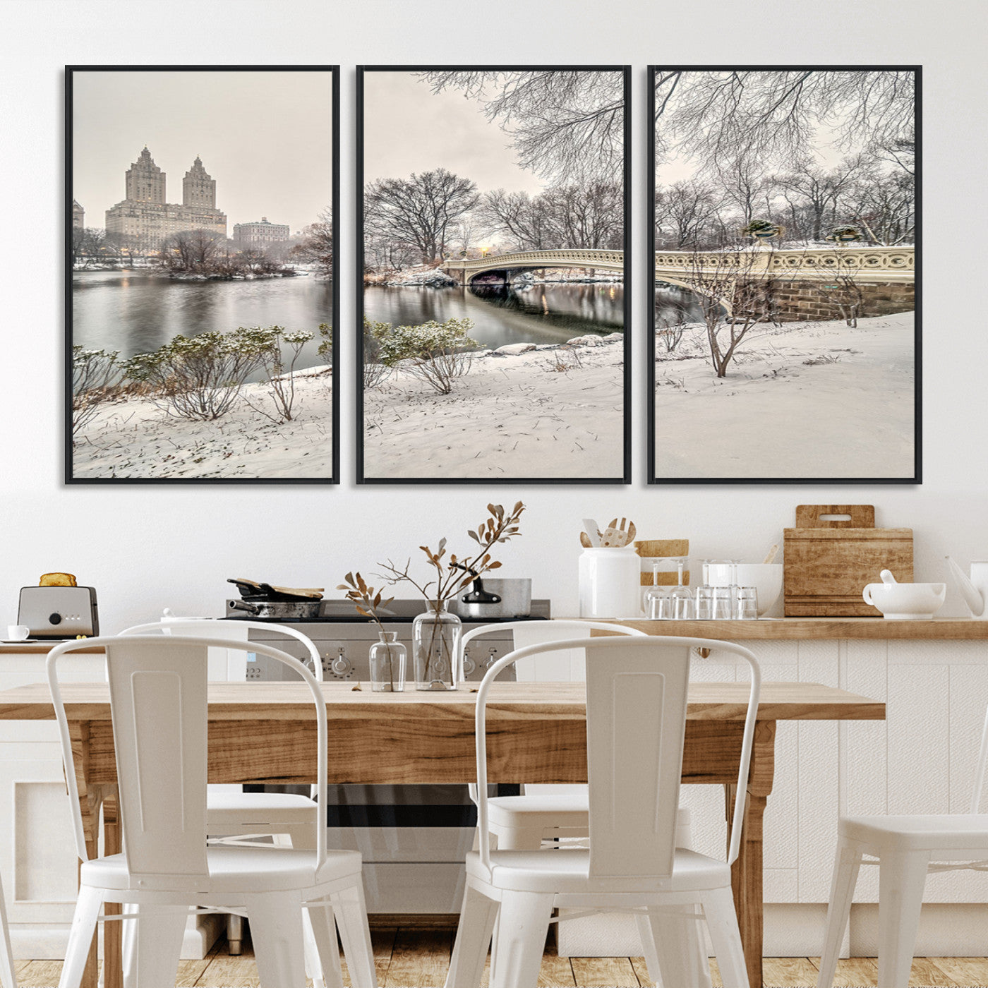 60292-MGV-CV-36X24-Central Park Winter Wall Art – Snowy Bow Bridge Canvas Print, Scenic New York City Landscape Photography for Living Room, Bedroom