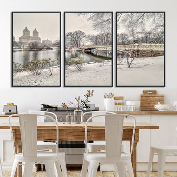 60292-MGV-CV-36X24-Central Park Winter Wall Art – Snowy Bow Bridge Canvas Print, Scenic New York City Landscape Photography for Living Room, Bedroom