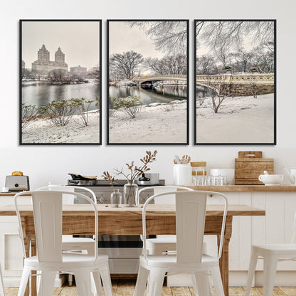 60292-MGV-CV-36X24-Central Park Winter Wall Art – Snowy Bow Bridge Canvas Print, Scenic New York City Landscape Photography for Living Room, Bedroom