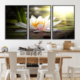 40478-MGV-CV-36X24-Water Lily Wall Art – White Lotus Flower Canvas Print with Sunlight Reflection, Serene Botanical Artwork for Living Room, Bedroom,