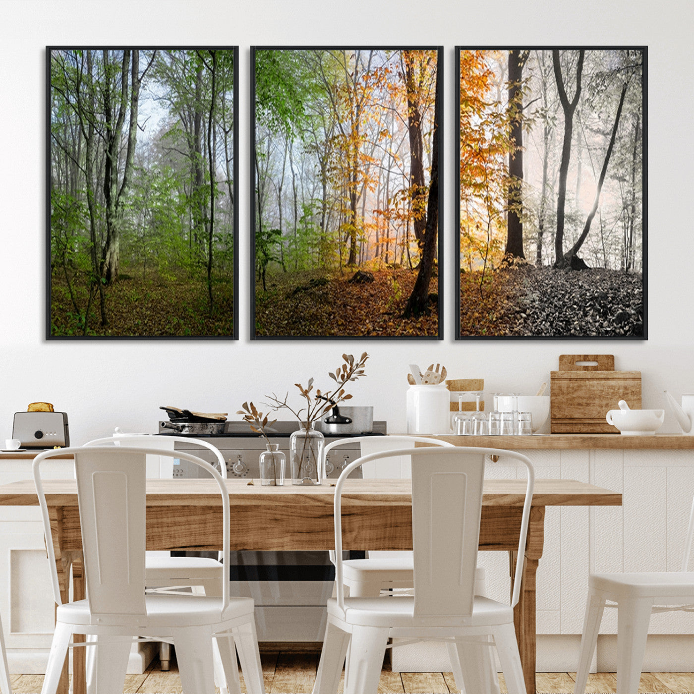 95317-MGV-CV-36X24-Four Seasons Forest Wall Art – Panoramic Nature Canvas Print Showing Spring, Summer, Autumn and Winter Landscape for Living Room,