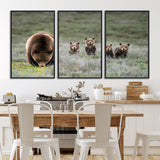 40555-MGV-FC-60X30-3P_Black-Bear Family Wall Art – Wildlife Canvas Print of Mother Bear with Four Cubs in Nature, Rustic Animal Artwork for Living Room,