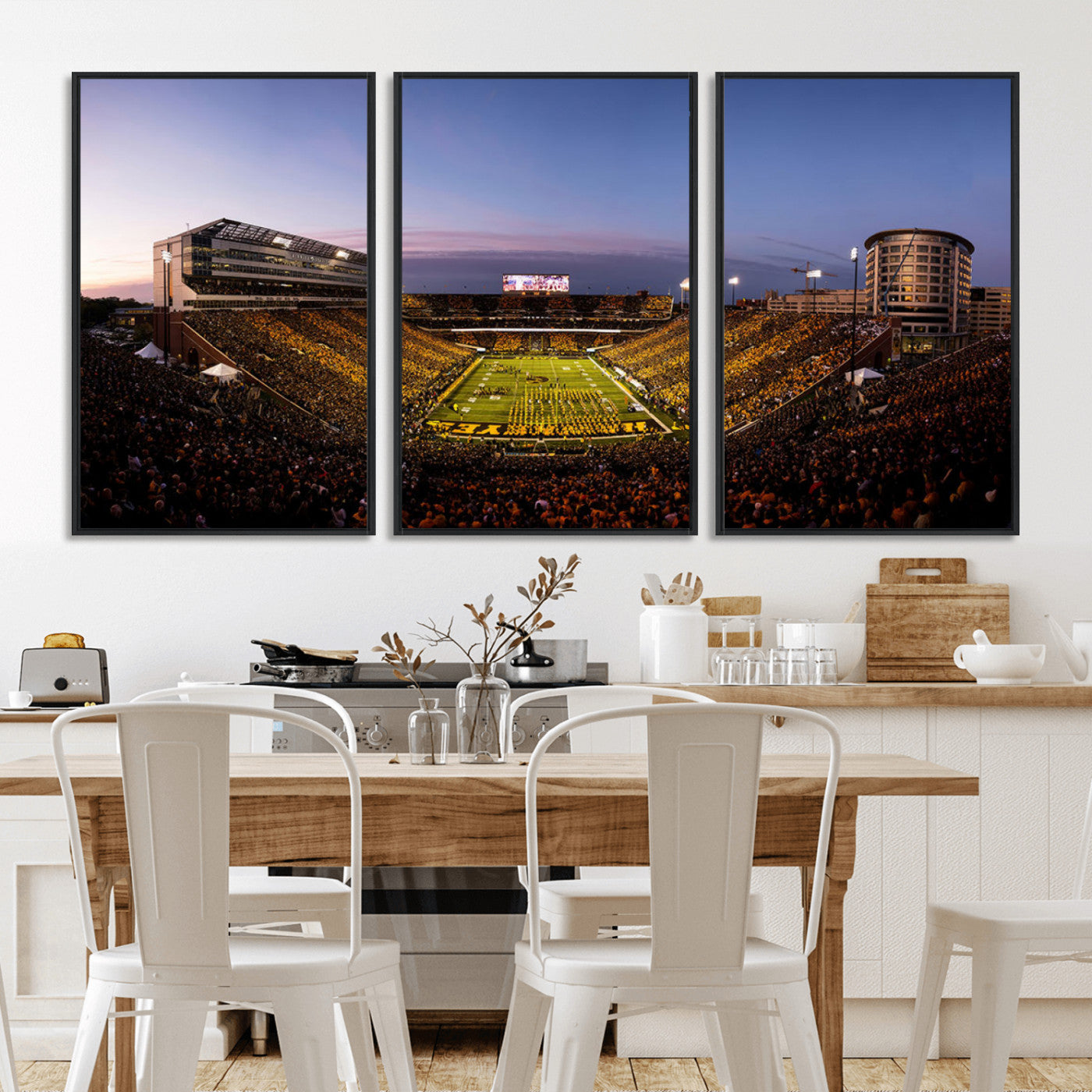 82557-MGV-CV-36X24-College Football Stadium Wall Art – Panoramic Sunset Canvas Print with Marching Band and Game Day Crowd, Sports Artwork for Man