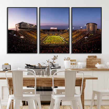 82557-MGV-CV-36X24-College Football Stadium Wall Art – Panoramic Sunset Canvas Print with Marching Band and Game Day Crowd, Sports Artwork for Man