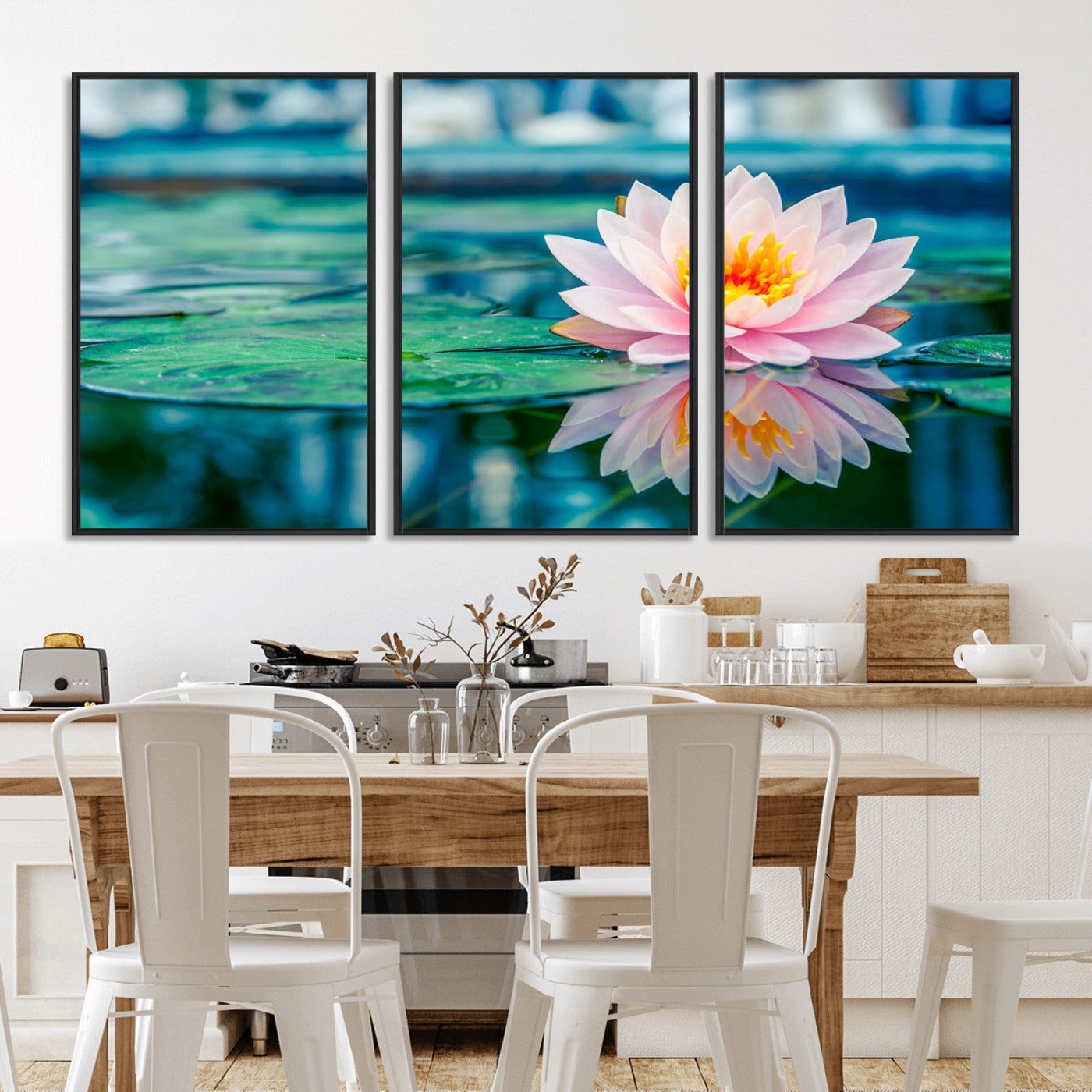 30320-MGV-CV-36X24-Pink Water Lily Wall Art – Lotus Flower Canvas Print with Reflection Water, Peaceful Botanical Artwork for Living Room, Bedroom,